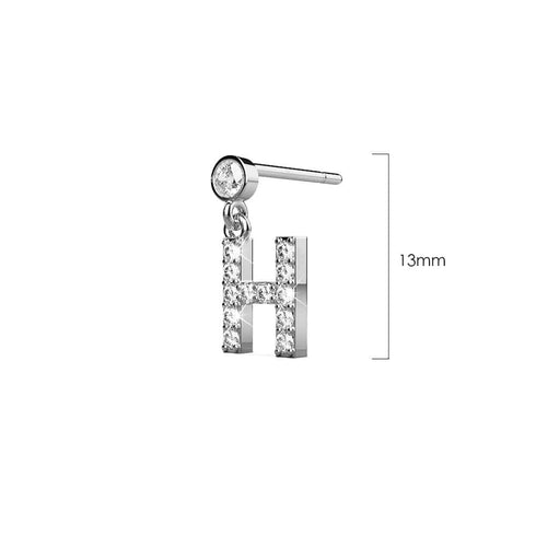 Solid 925 Sterling Silver Initial Crystal Personalised Alphabet Letter Earrings